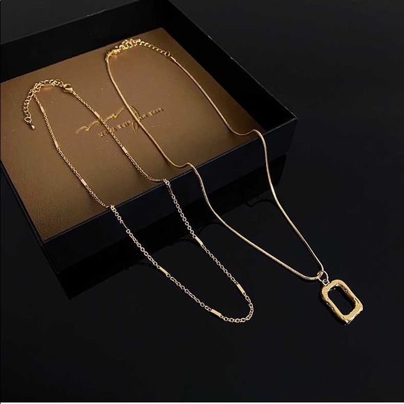 2-Piece Stacked Square Pendant Necklace - Gold - Picture 9 of 11